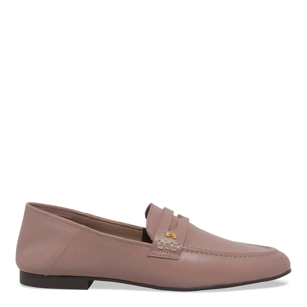 Mocassim Couro floater Bico Redondo Cinza Fog