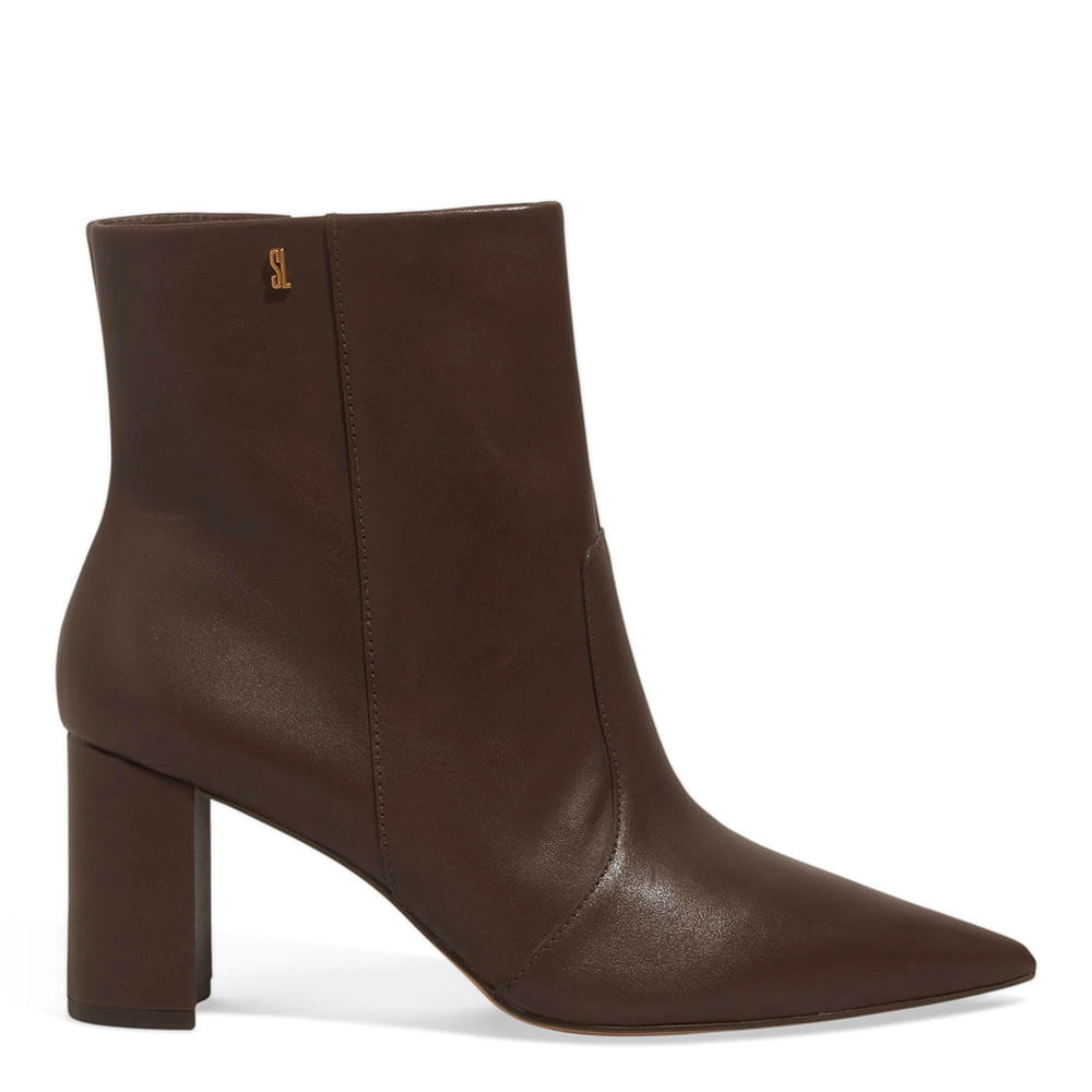 Bota Couro Nobre Soft Bico Fino Salto Bloco Marrom Dark