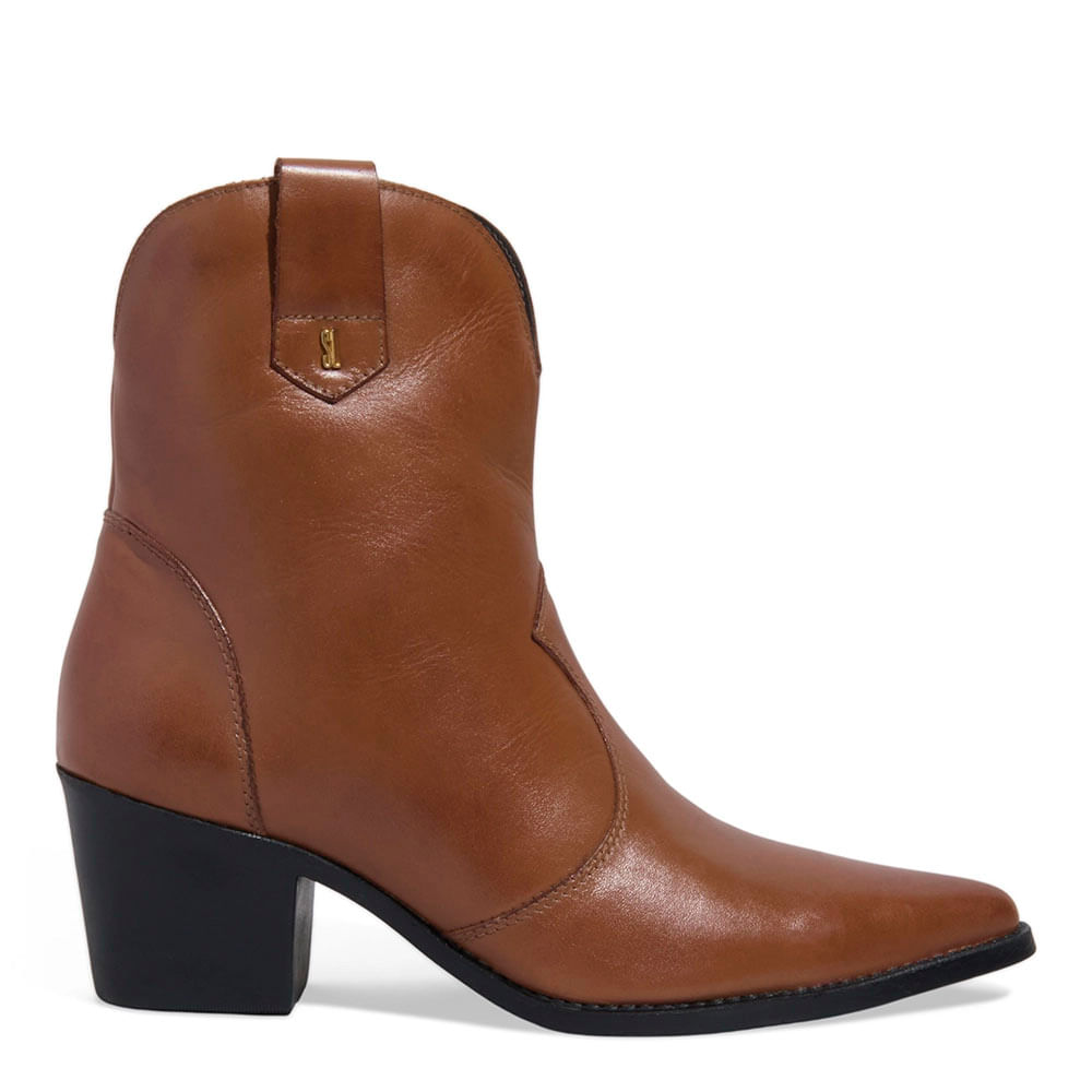 Bota Western Couro Cano Médio Salto Bloco Marrom Safari
