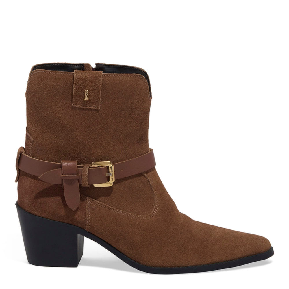 Bota Western Couro Camurça Salto Grosso Marrom Cocoa