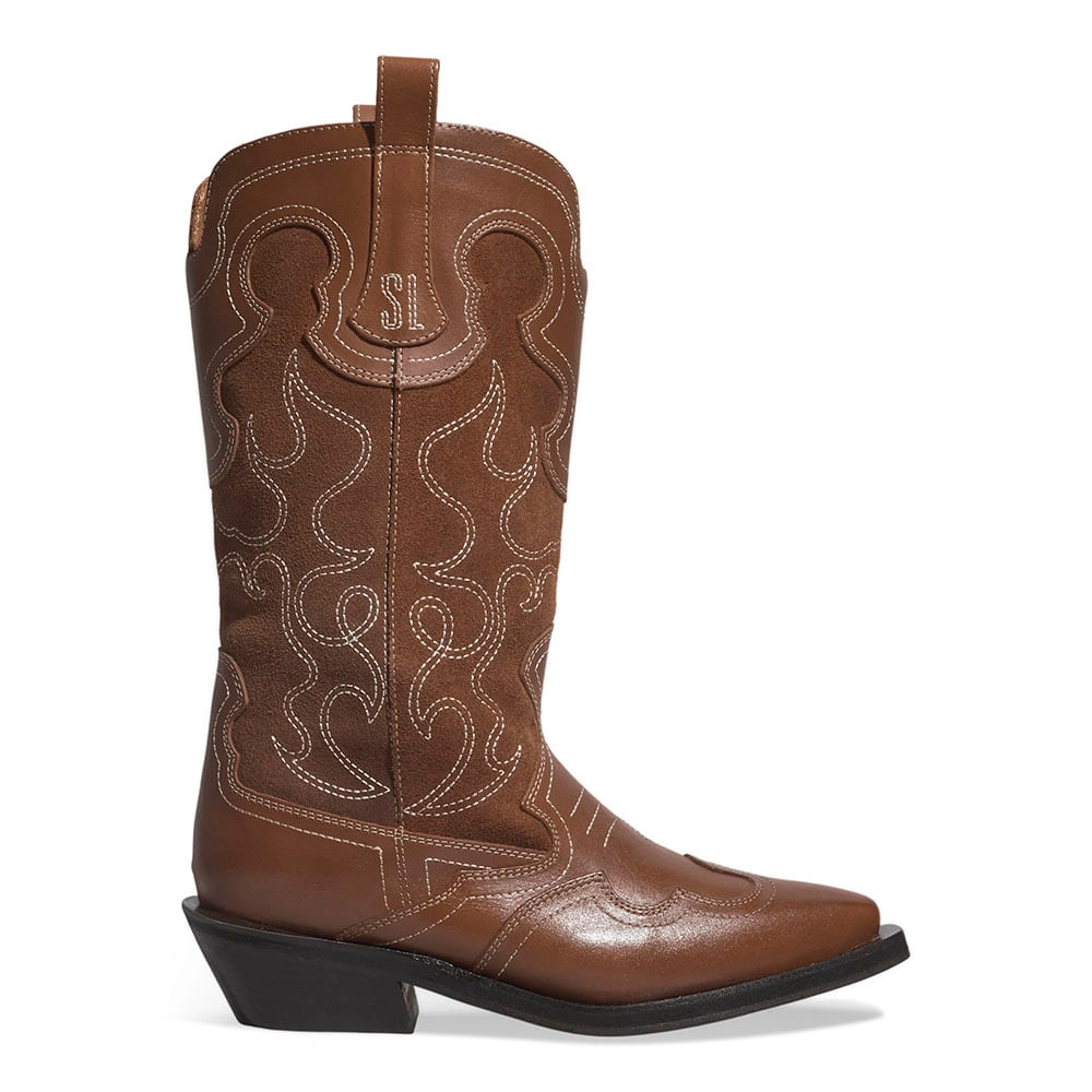 Bota Western Couro Camurça Cano Longo Marrom Brick