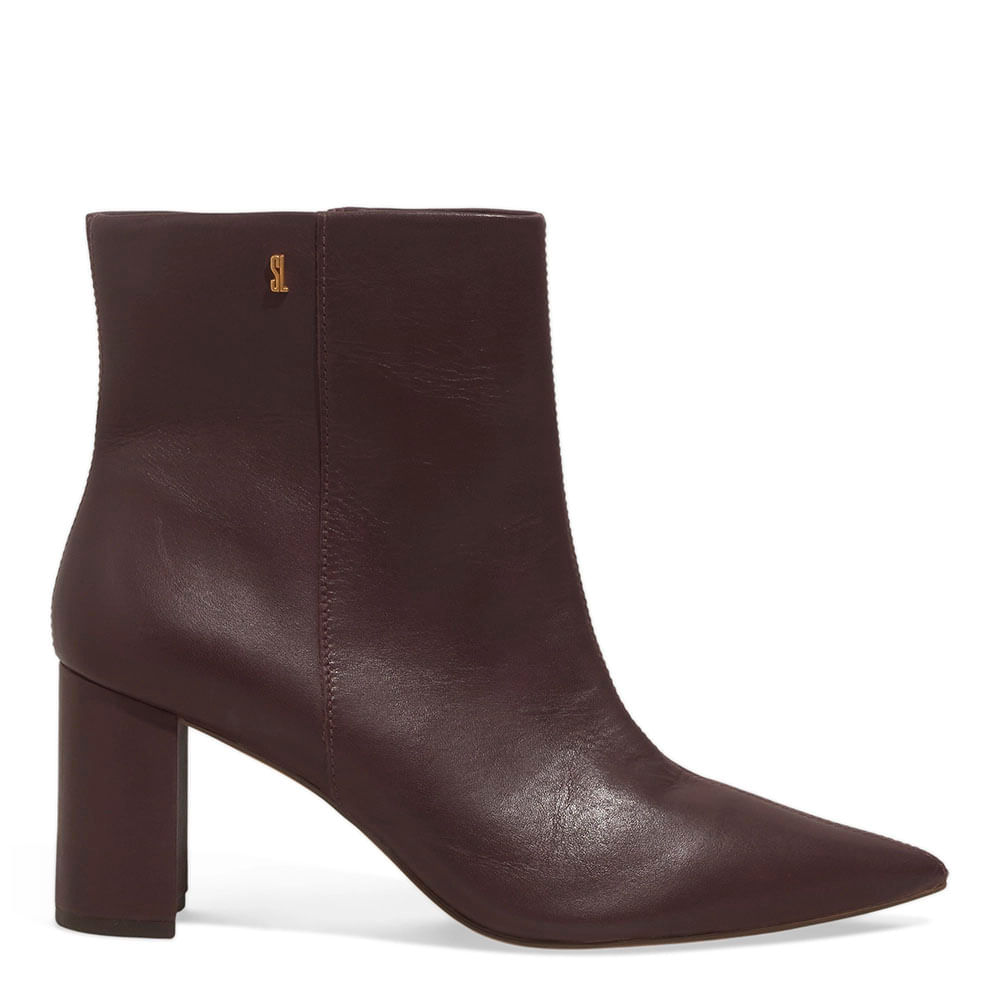 Bota Cano Médio Couro Nobre Salto Bloco Roxo Berry