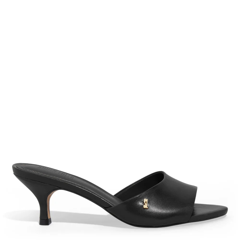 Mule Couro Soft Salto Baixo Preto
