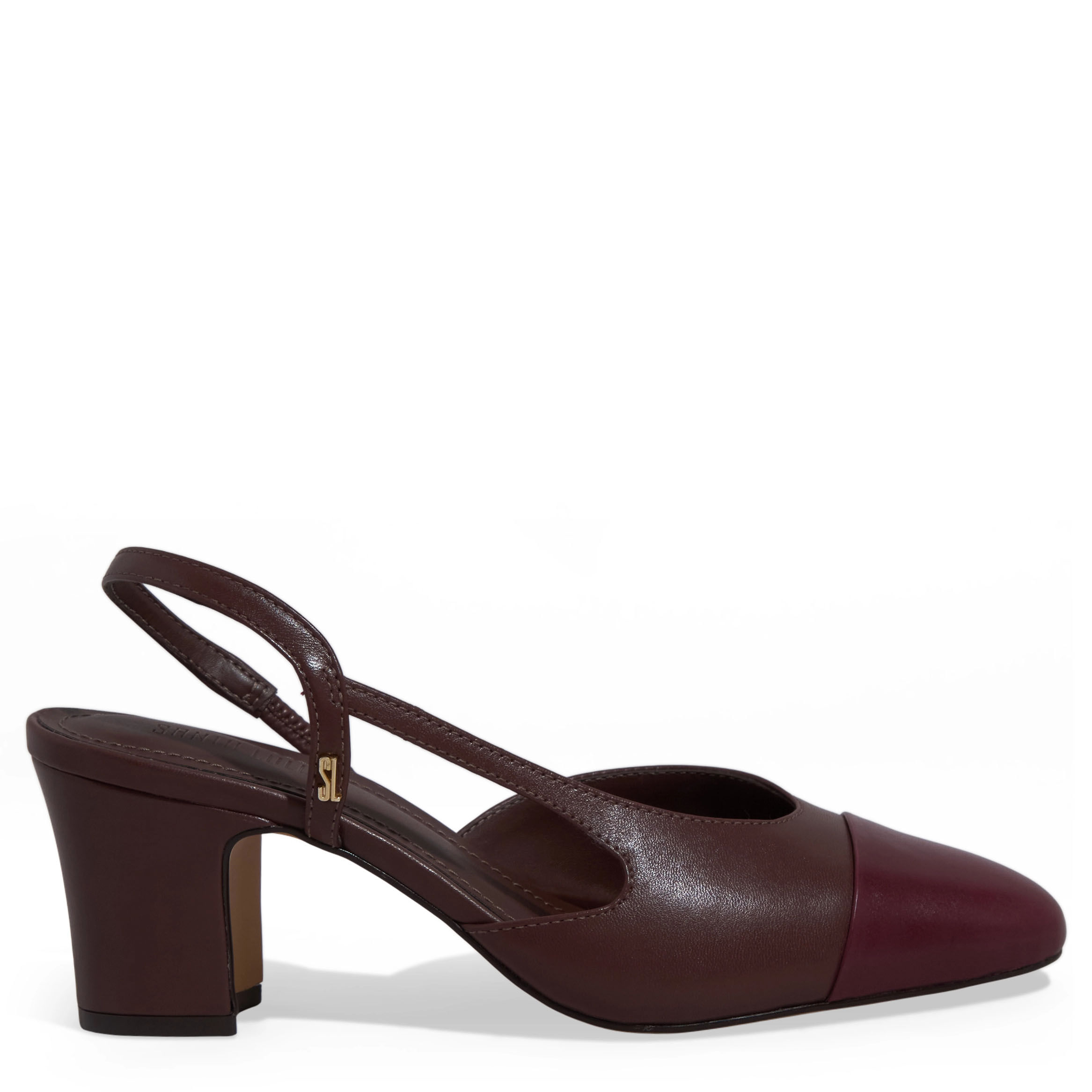 Scarpin Slingback Couro Salto Bloco Baixo Marrom Cocoa