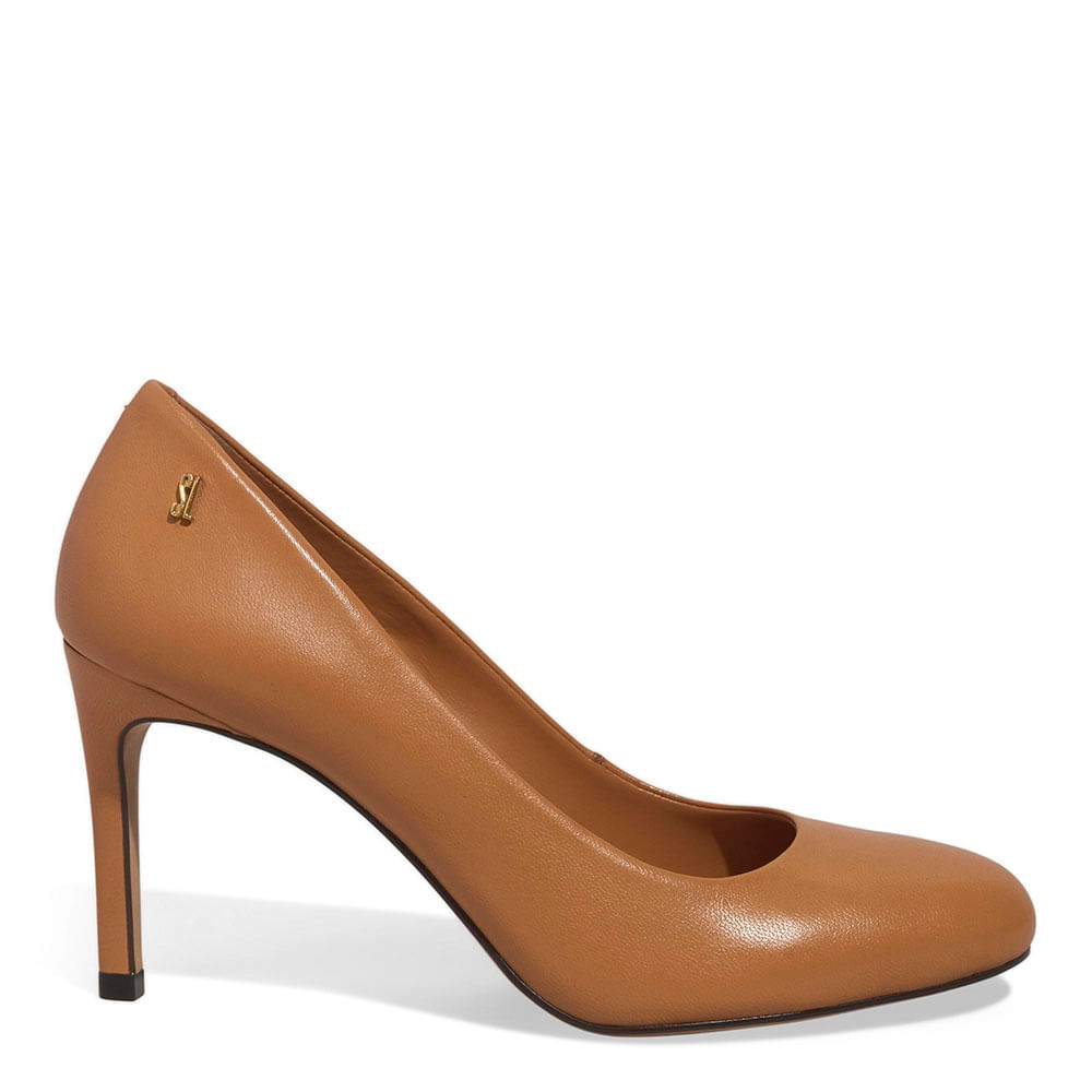Scarpin Boneca Couro Pelica Soft Bico Redondo Caramelo