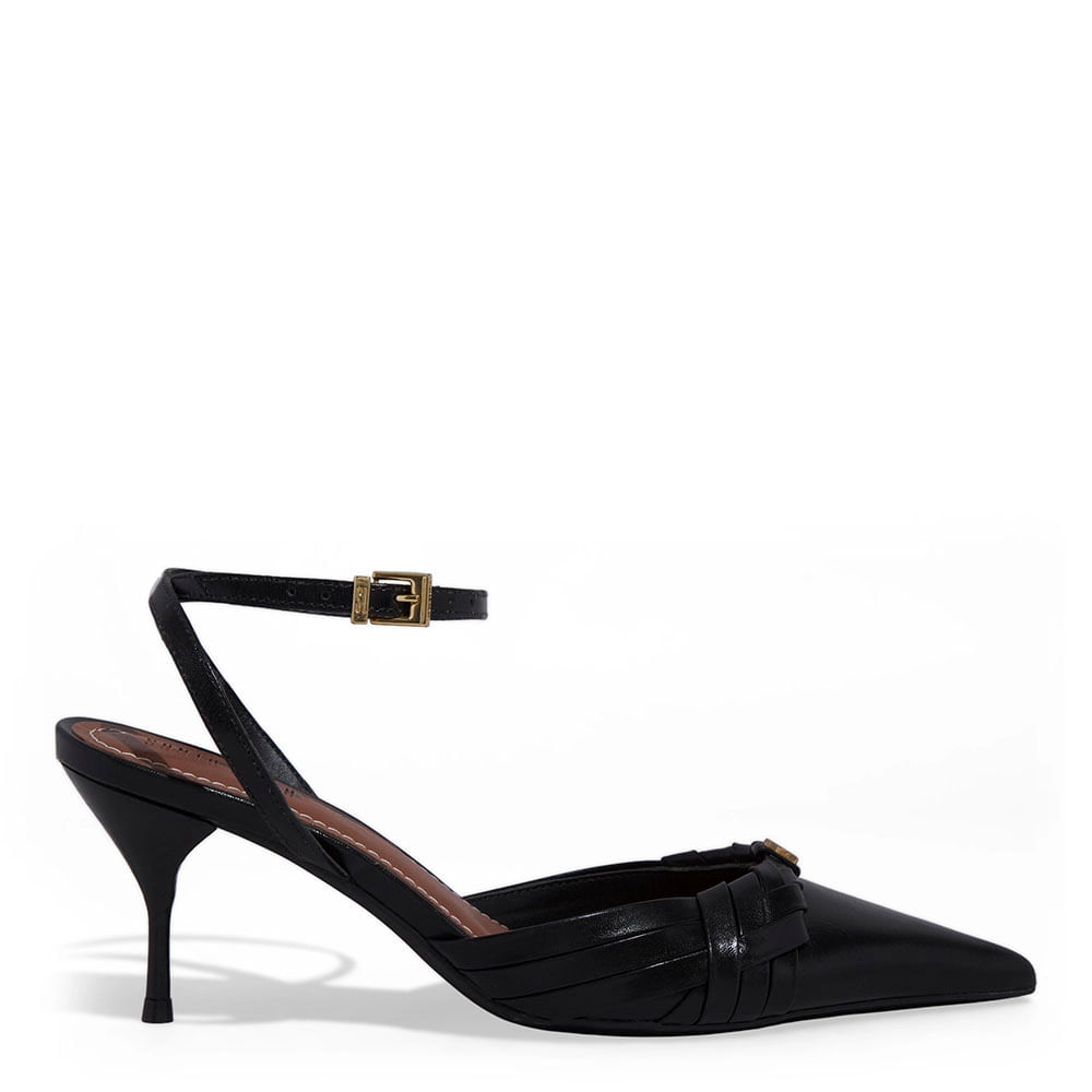 Scarpin Couro Confort Salto Agulha Preto