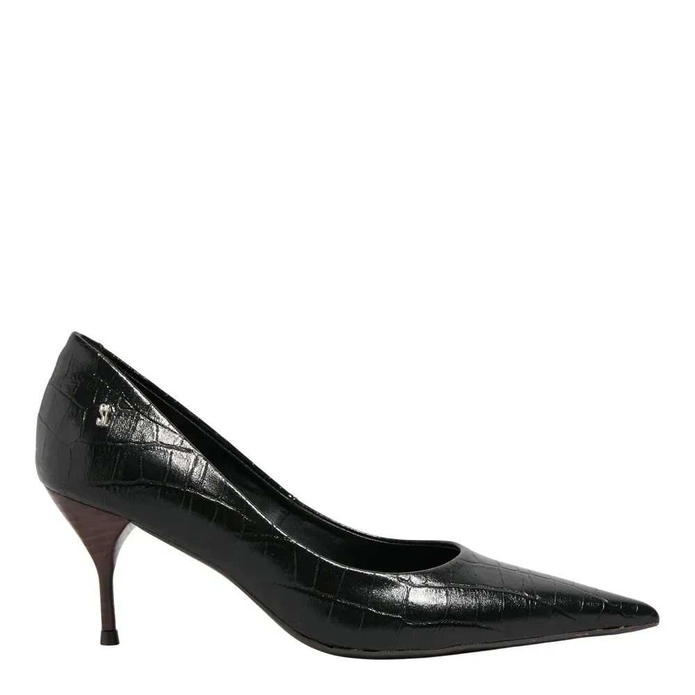 Scarpin Couro Croco Italiano Salto Agulha Preto