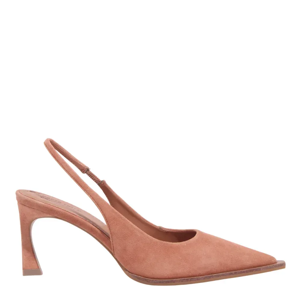 Scarpin Slingback Couro Camurça Salto Fino Bege