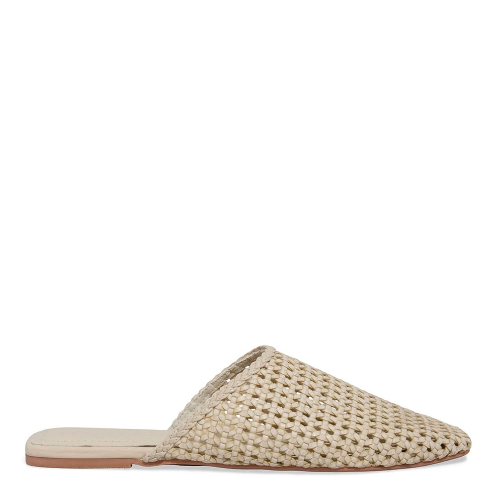 Mule Mocassim Tramado Bico Quadrado Bege