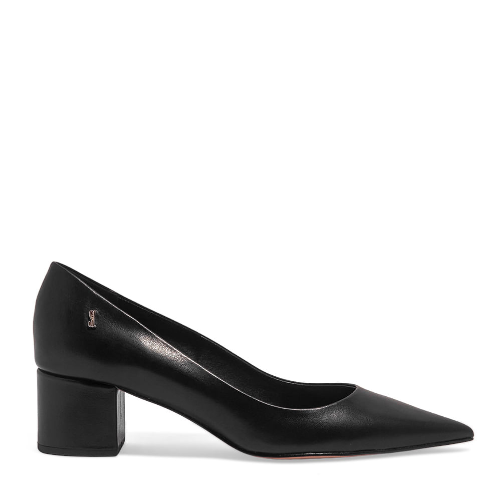 Scarpin Couro Confort Bico Fino Salto Baixo Preto