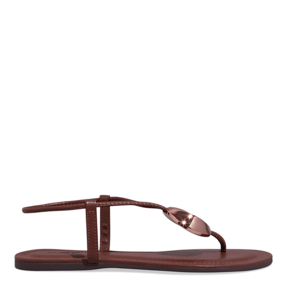 Rasteira Tiras Finas Metal Napa Soft Marrom Terra
