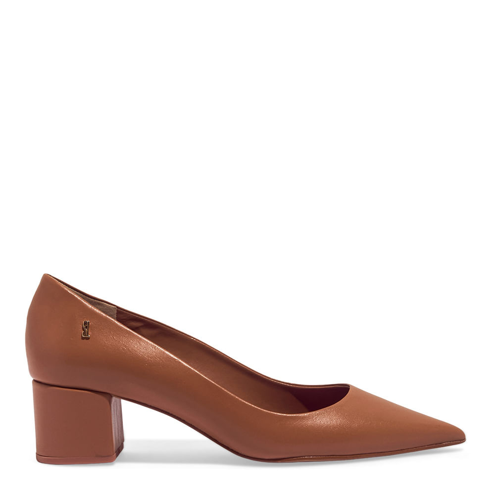 Scarpin Couro Confort Bico Fino Salto Baixo Caramelo