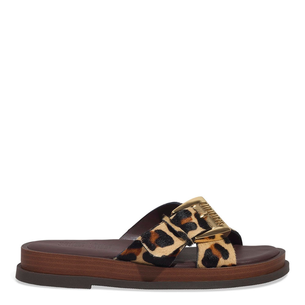 Papete Couro Pelo Fivela Maxi Animal Print Onça