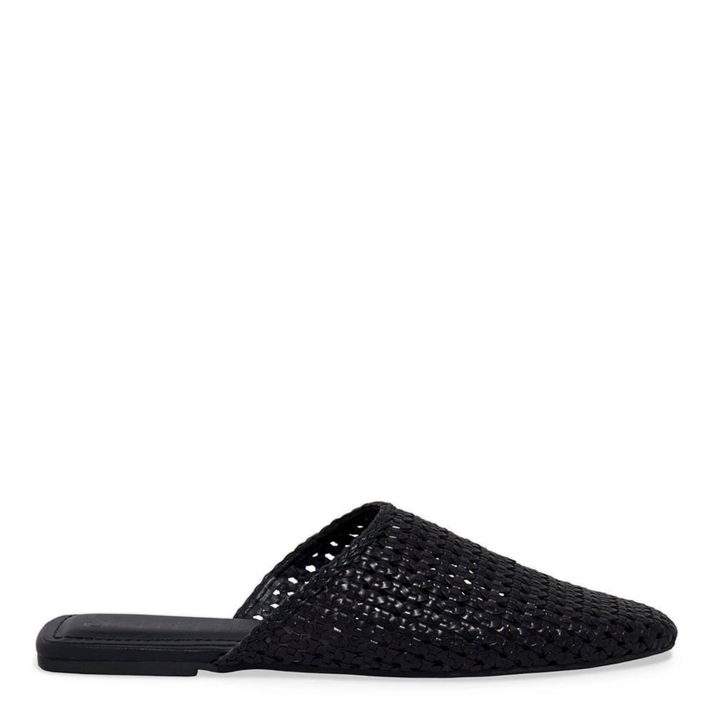 Mule Mocassim Tramado Bico Quadrado Preta