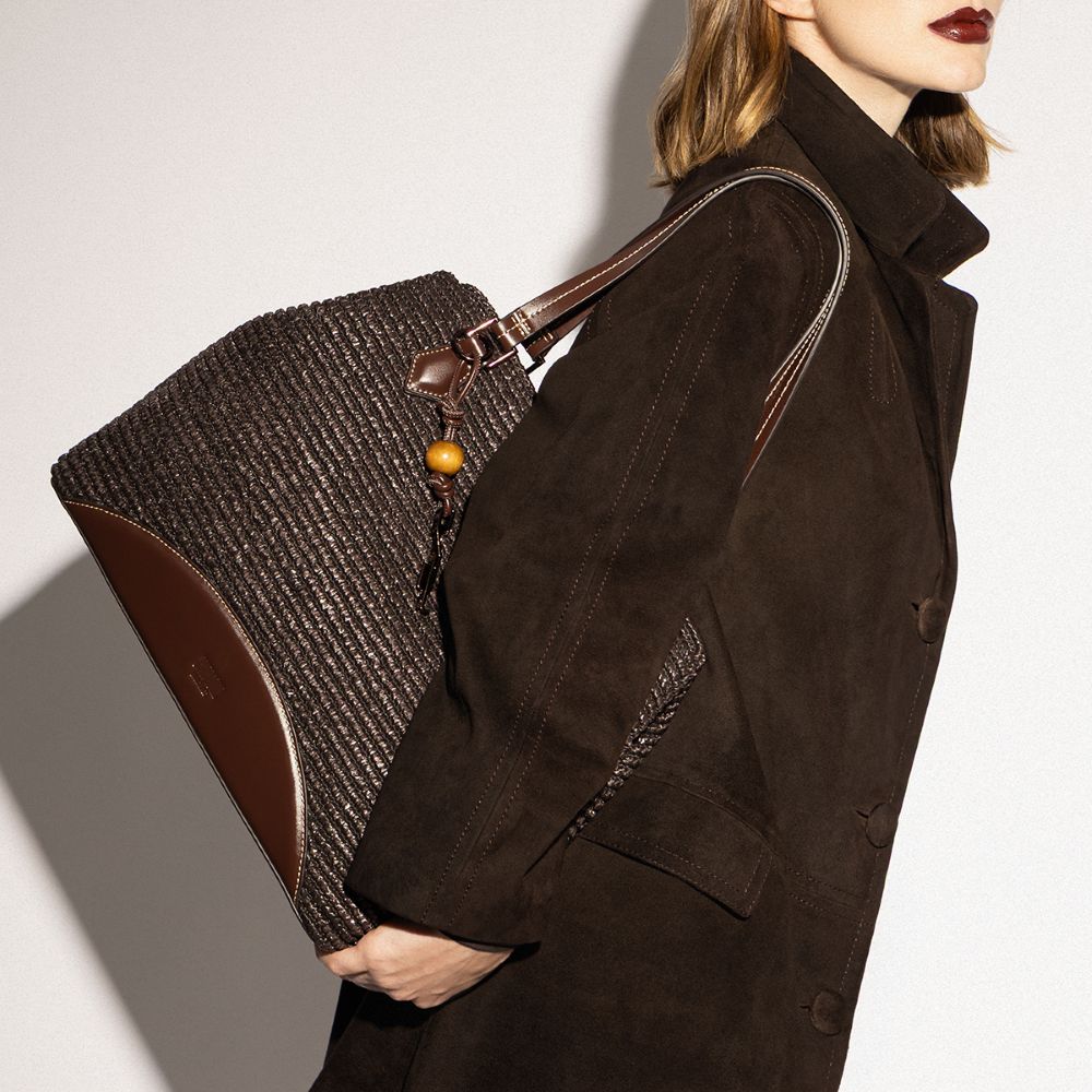 Bolsa Grande Tramado Marrom Dark Alça De Ombro