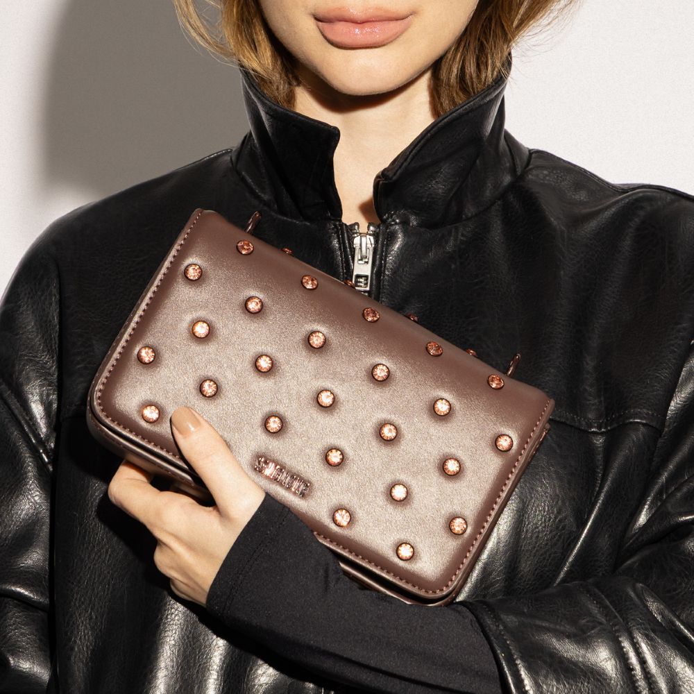 Bolsa Pequena Soft Marrom Dark Strass Alça Transversal
