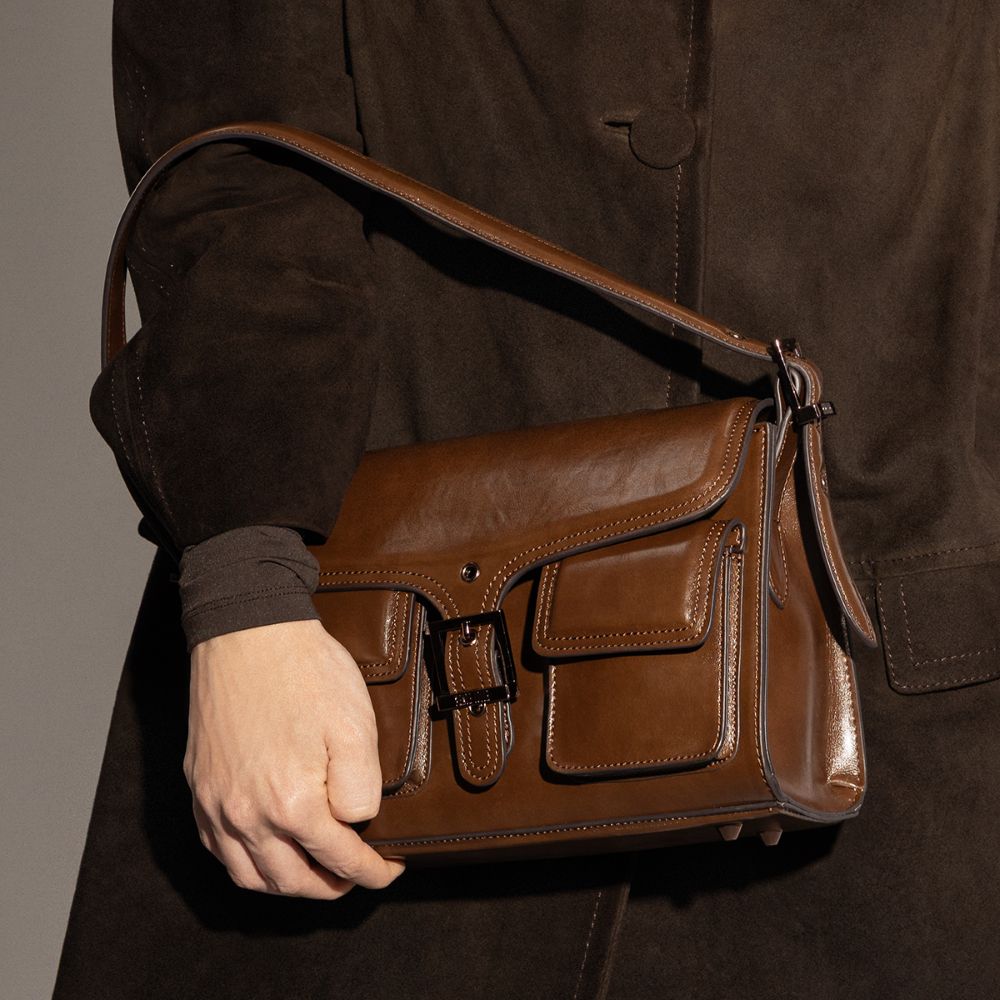 Bolsa Material Rustico Marrom Dark Alça De Ombro