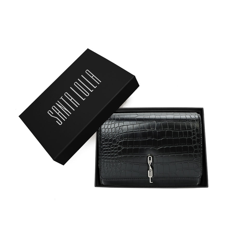Bolsa Carteira Transversal Croco Preta