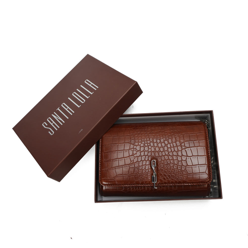 Bolsa Carteira Com Caixa Transversal Croco Marrom Terracota