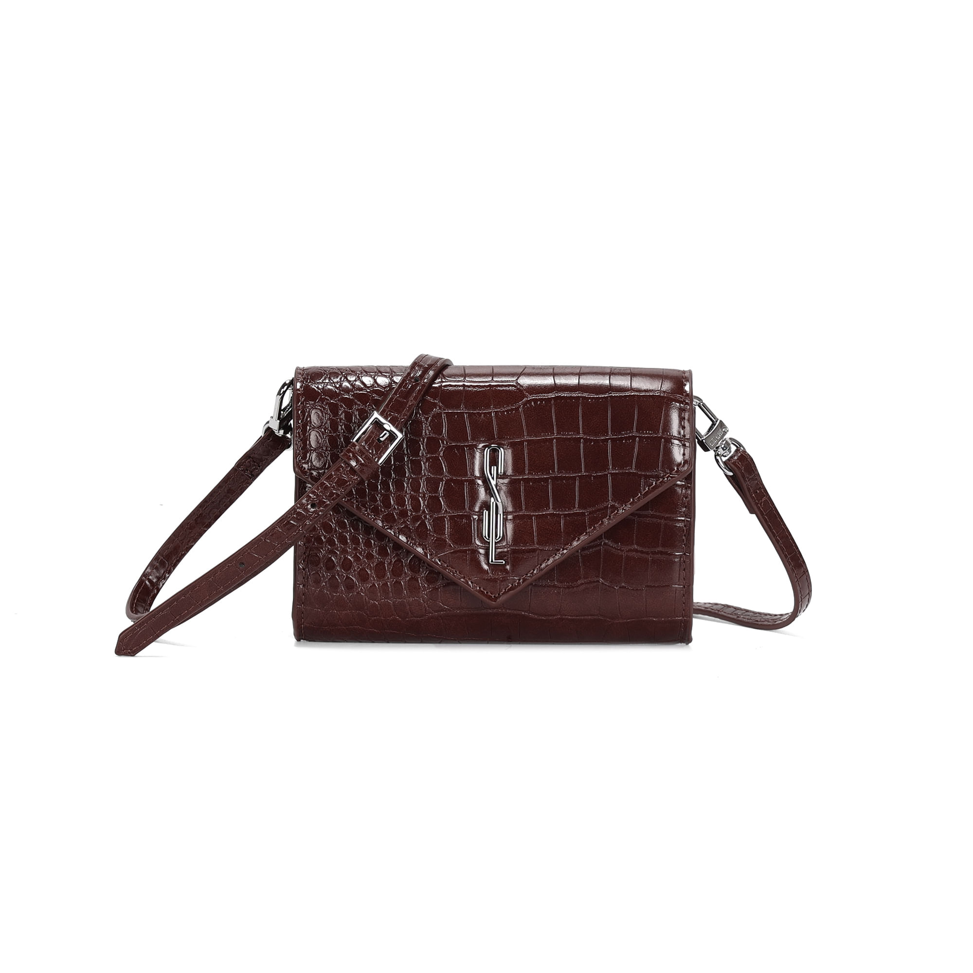 Carteira Croco Transversal Marrom Dark Cocoa