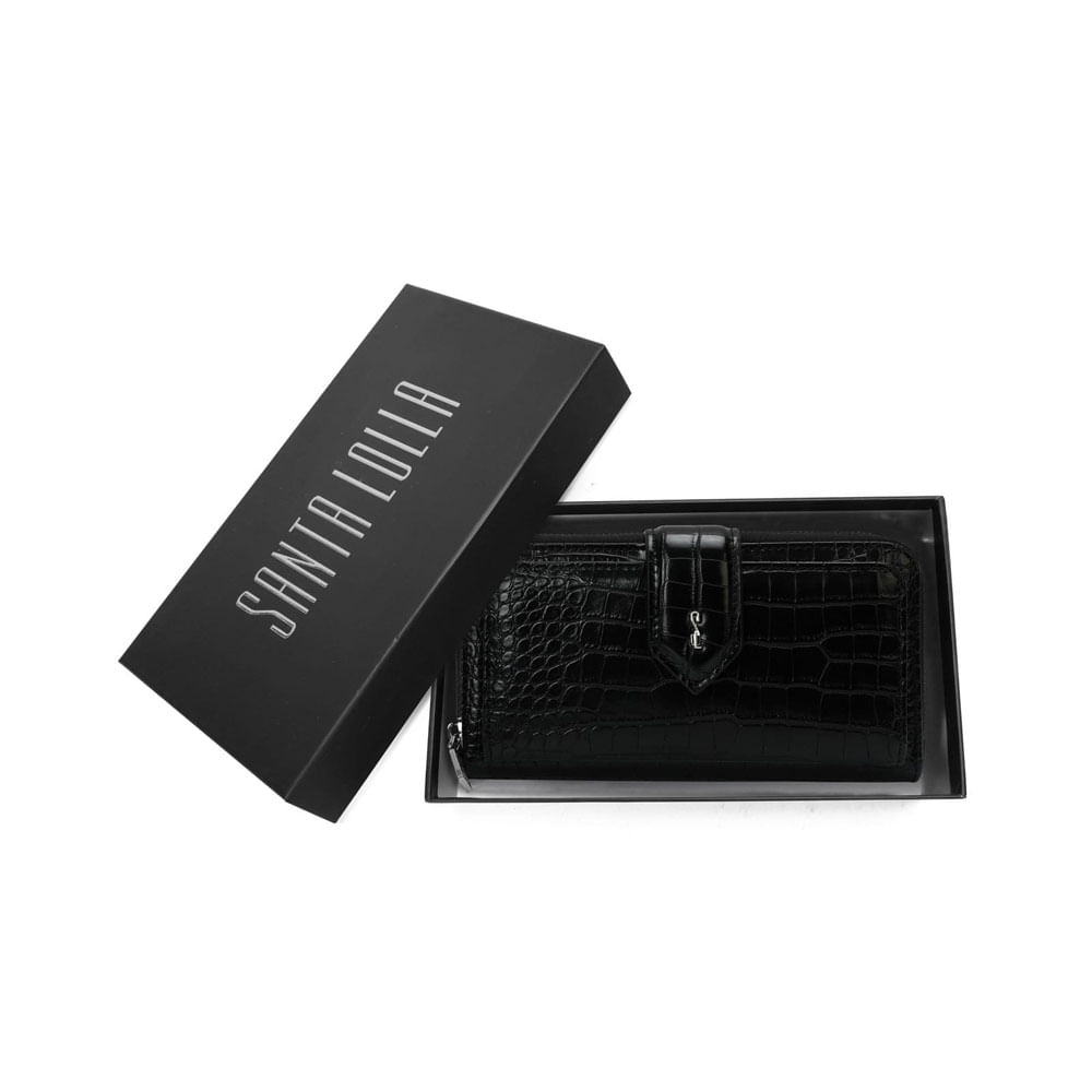 Bolsa Carteira Com Caixa Croco Alça De Ombro Corrente Croco Preta