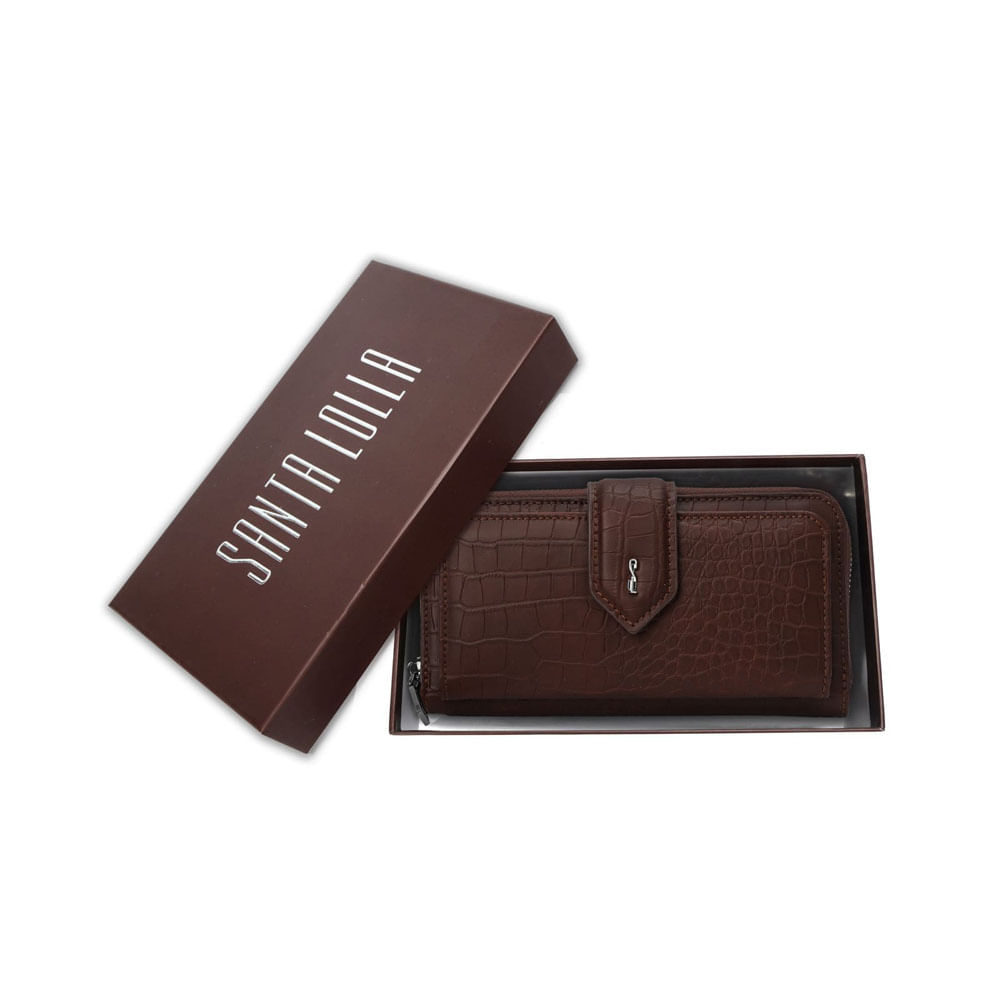 Bolsa Carteira Croco Alça De Ombro Corrente Marrom Dark