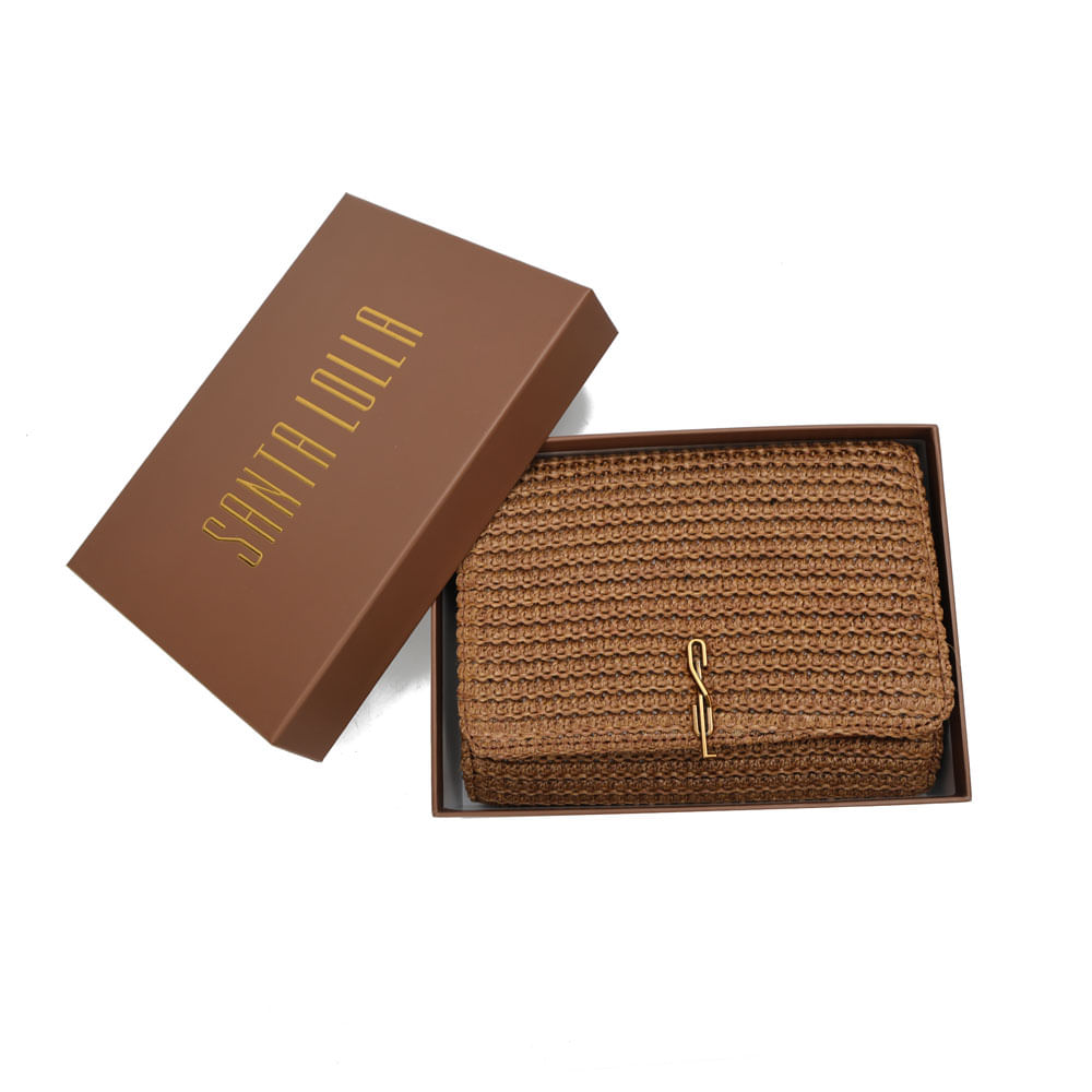 Bolsa Carteira Com Caixa Transversal Tramado Marrom Safari