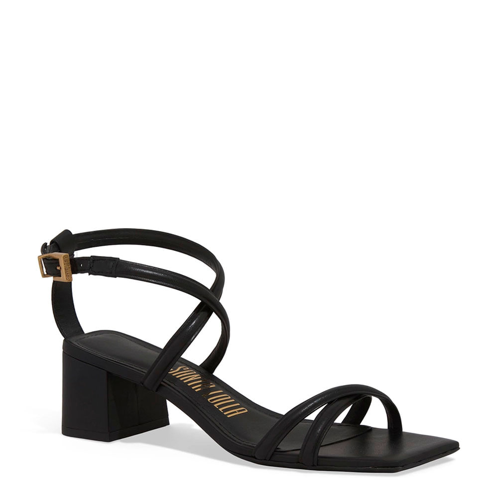 Sandália Couro Pelica Soft Bico Quadrado Preto
