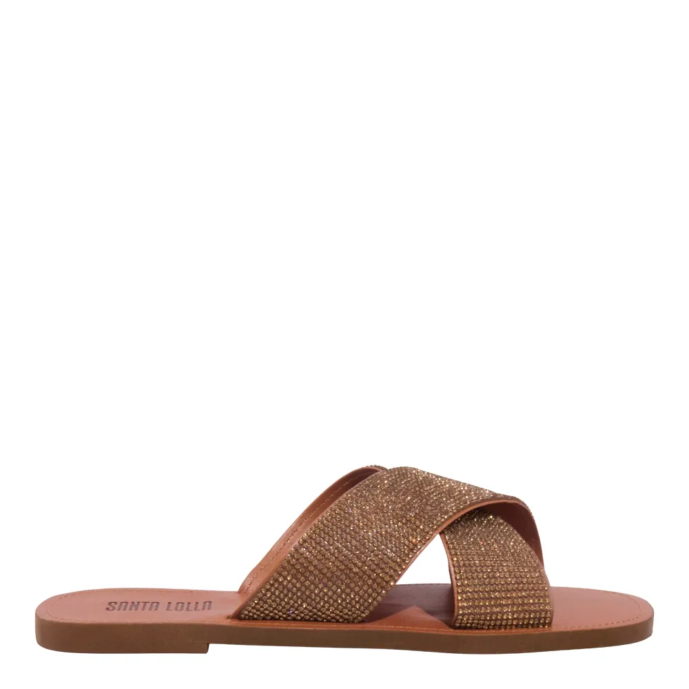 Rasteira Tiras Brilho Strass Rosa