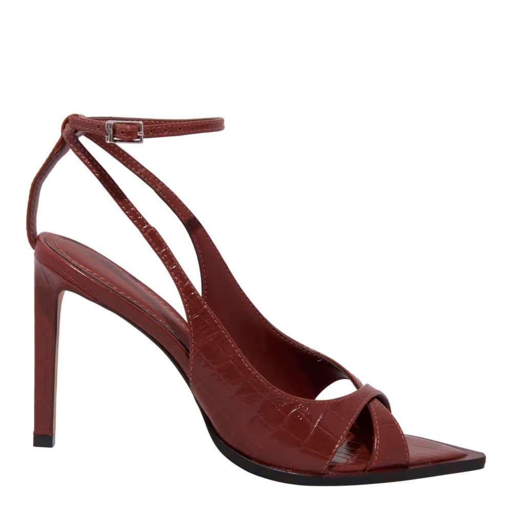 Sandália Peep Toe Croco Bico Folha Marrom Terracota