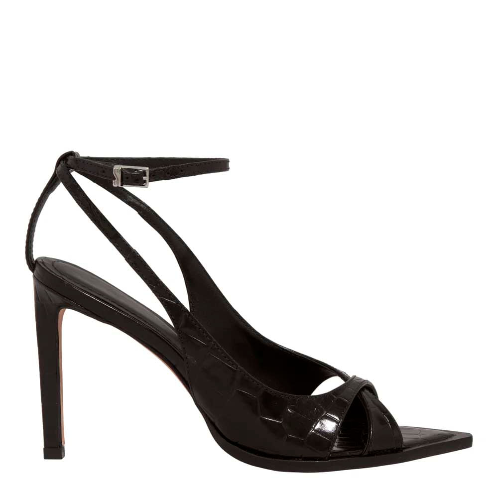 Sandália Peep Toe Croco Bico Folha Preta