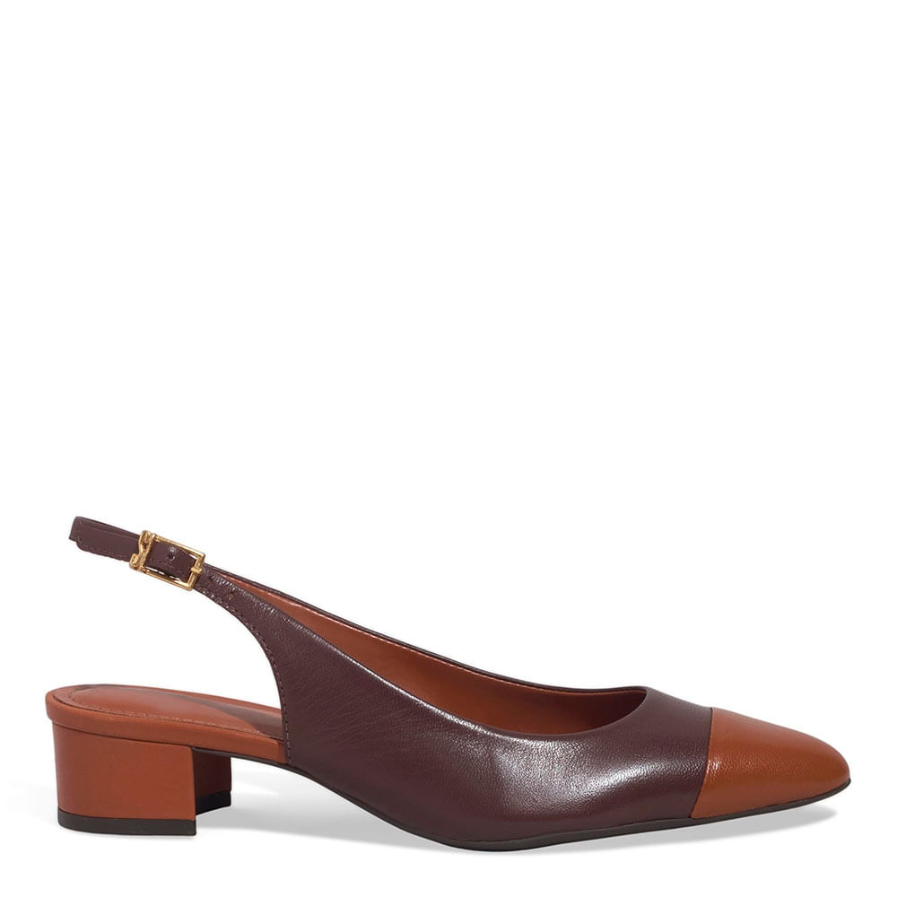 Scarpin Boneca Couro Salto Grosso Dark Cocoa