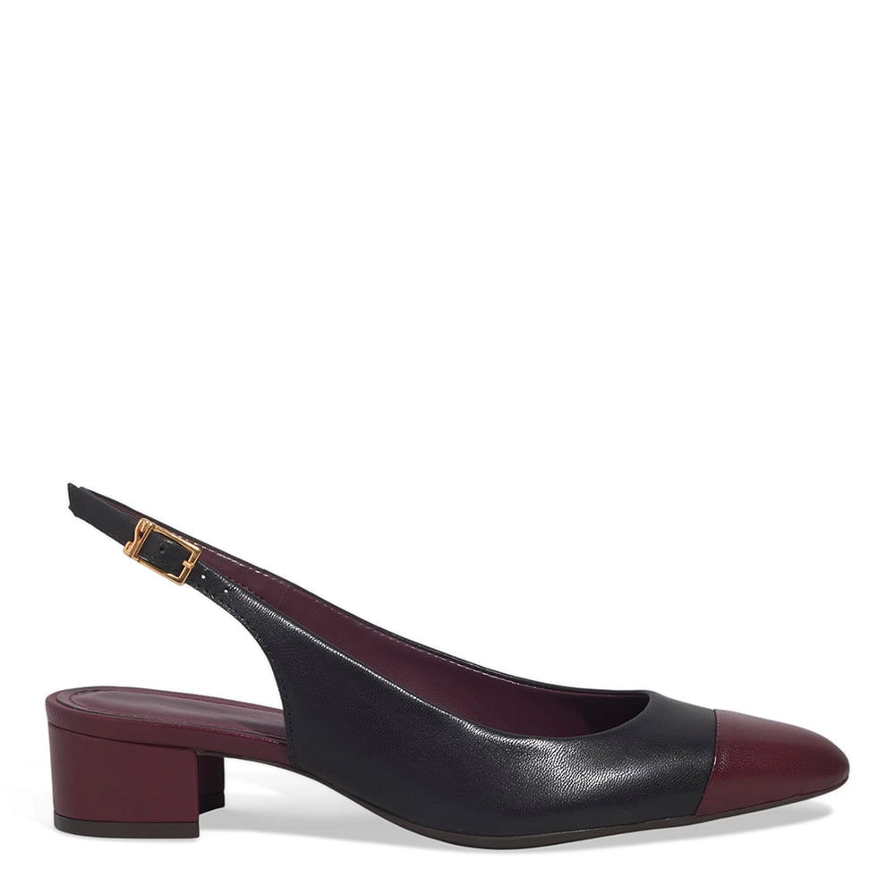 Scarpin Boneca Couro Salto Grosso Preto