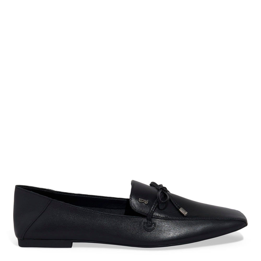 Mocassim Couro Soft Bico Quadrado Preta