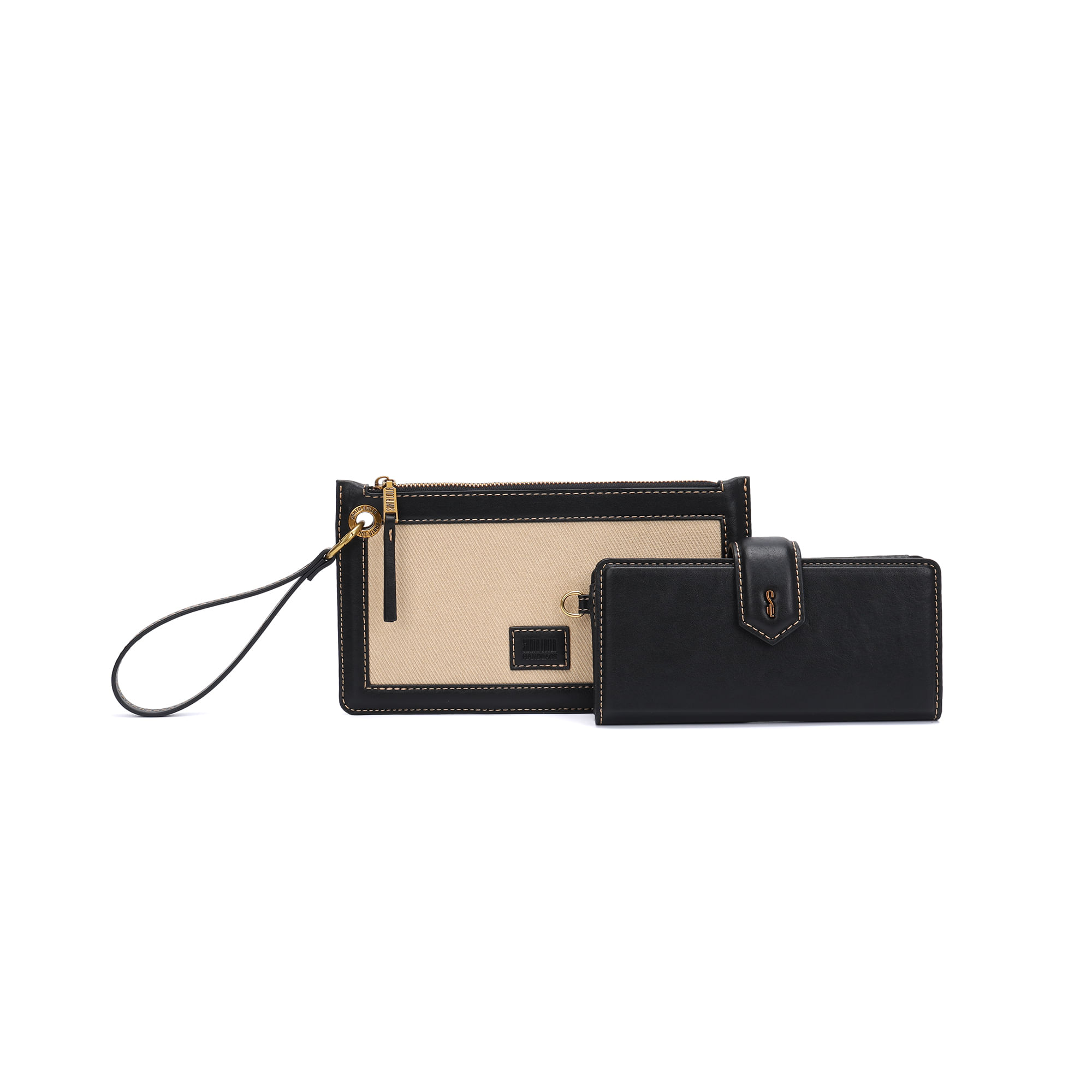 Kit Carteira Alça de Mão e Clutch Preta