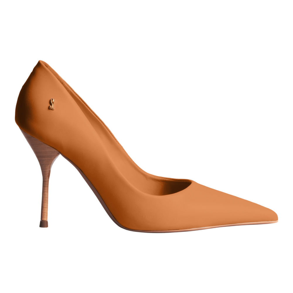 Scarpin One Couro Confort Bico Fino Salto Agulha Marrom Doce De Leite