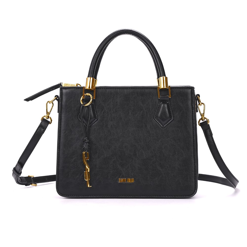 Bolsa Tote Rustica Alça Dupla Preta