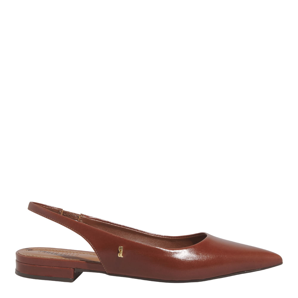Sapatilha Slingback Couro Confort Marrom Terracota Bico Fino