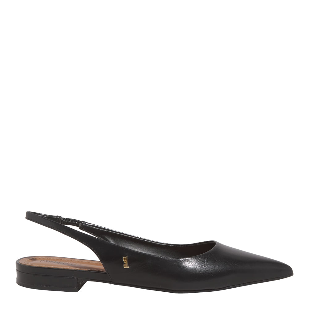Sapatilha Slingback Couro Confort Preto Bico Fino