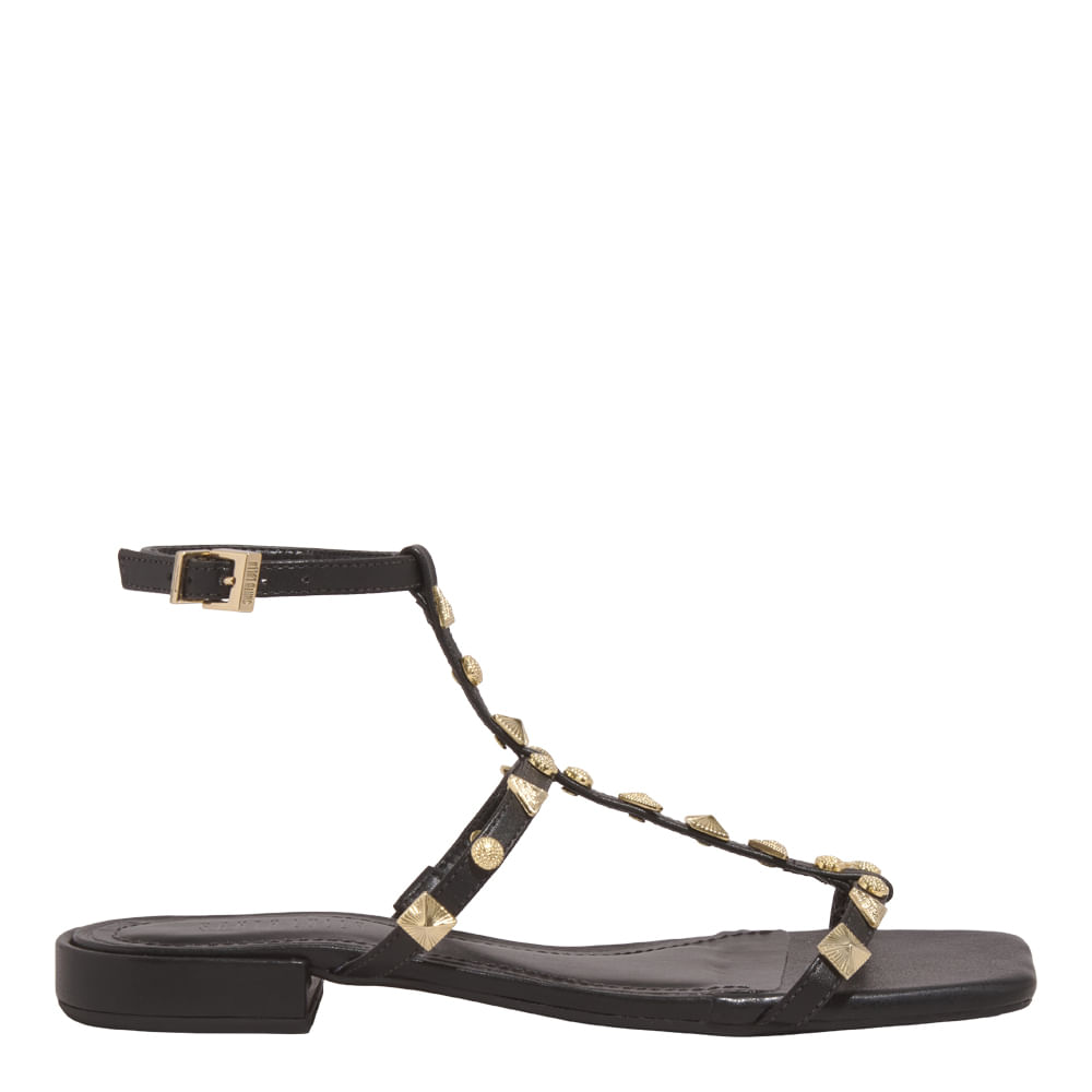 Rasteira Tachas Napa Soft Preto Bico Quadrado