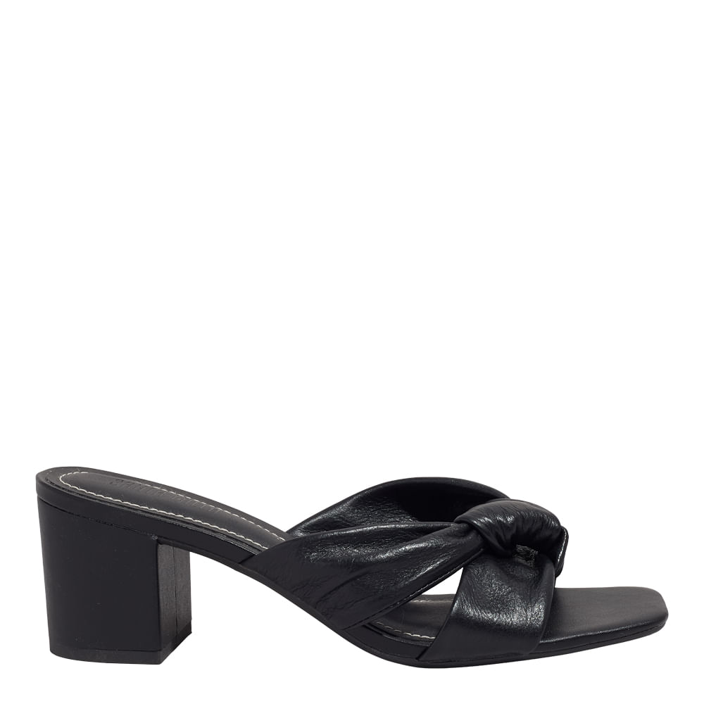 Mule Couro Nobre Soft Preto Salto Bloco
