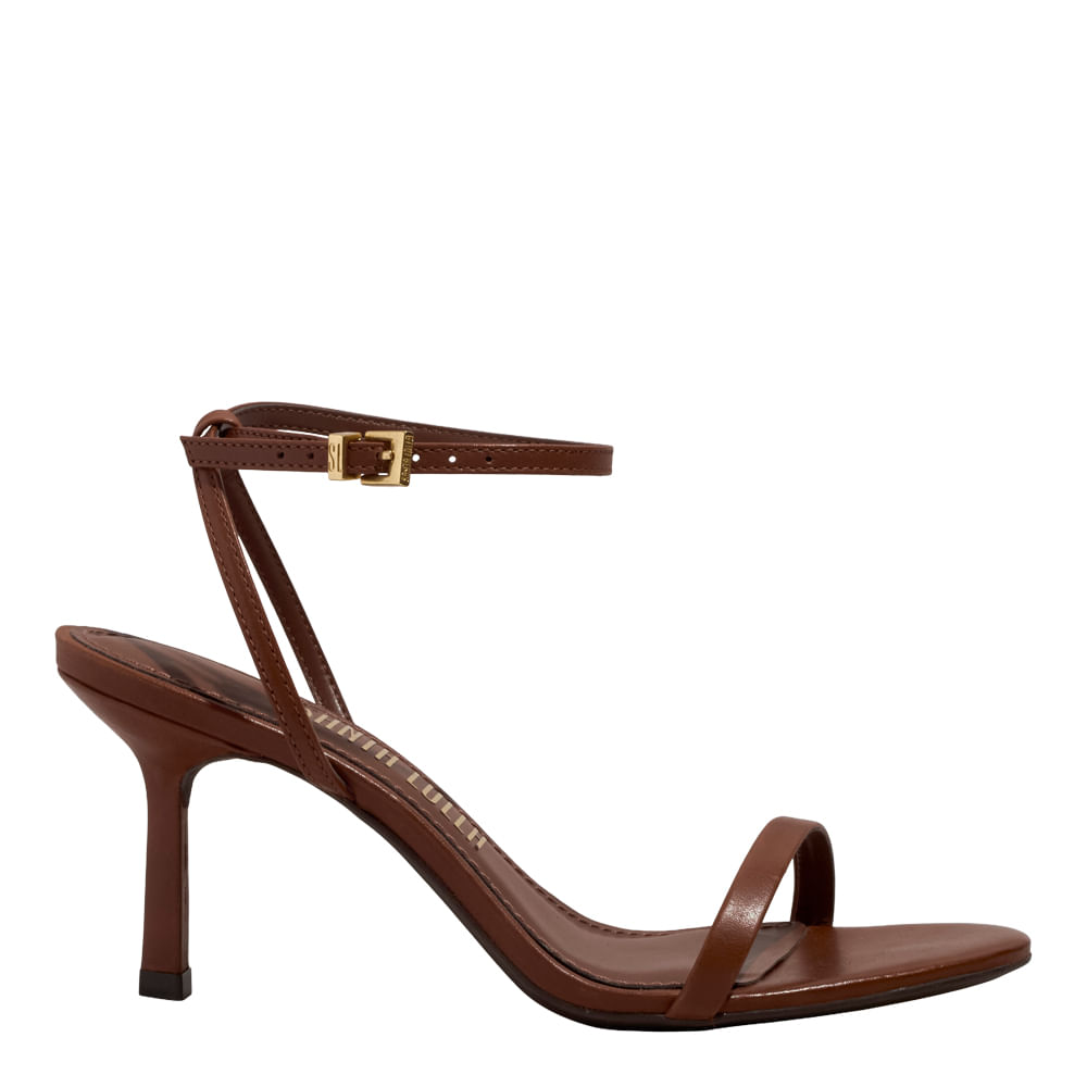Sandália Couro Pelica Soft Marrom Terracota Salto Fino