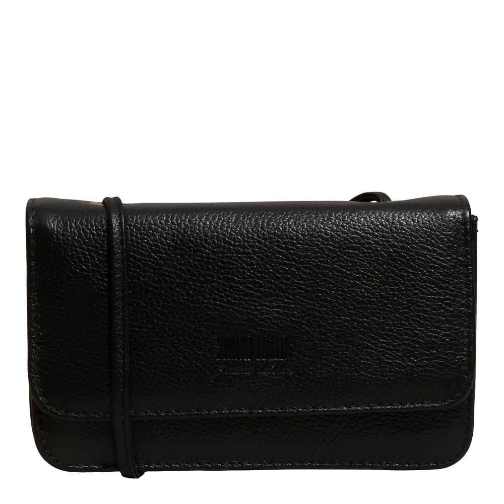 Bolsa Pequena Couro Floater Preto Alça Transversal