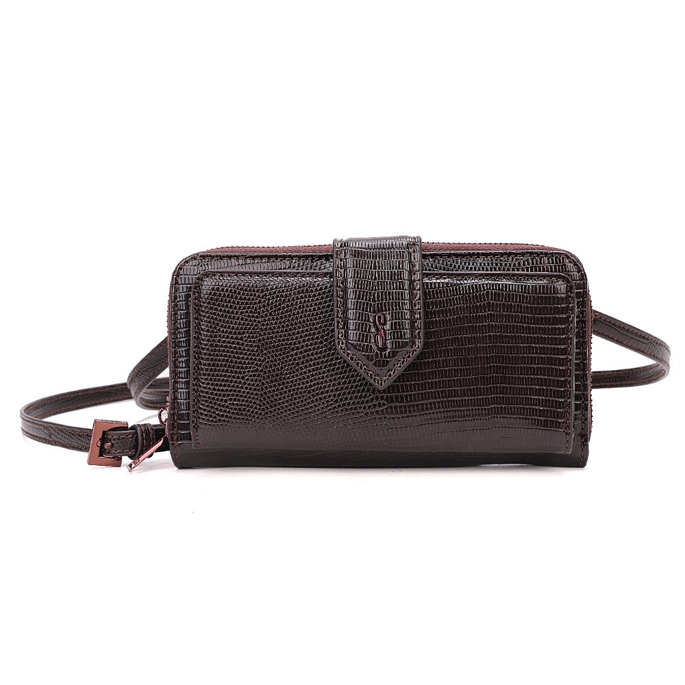 Bolsa Carteira Material Lizard Marrom Dark Alça Transversal