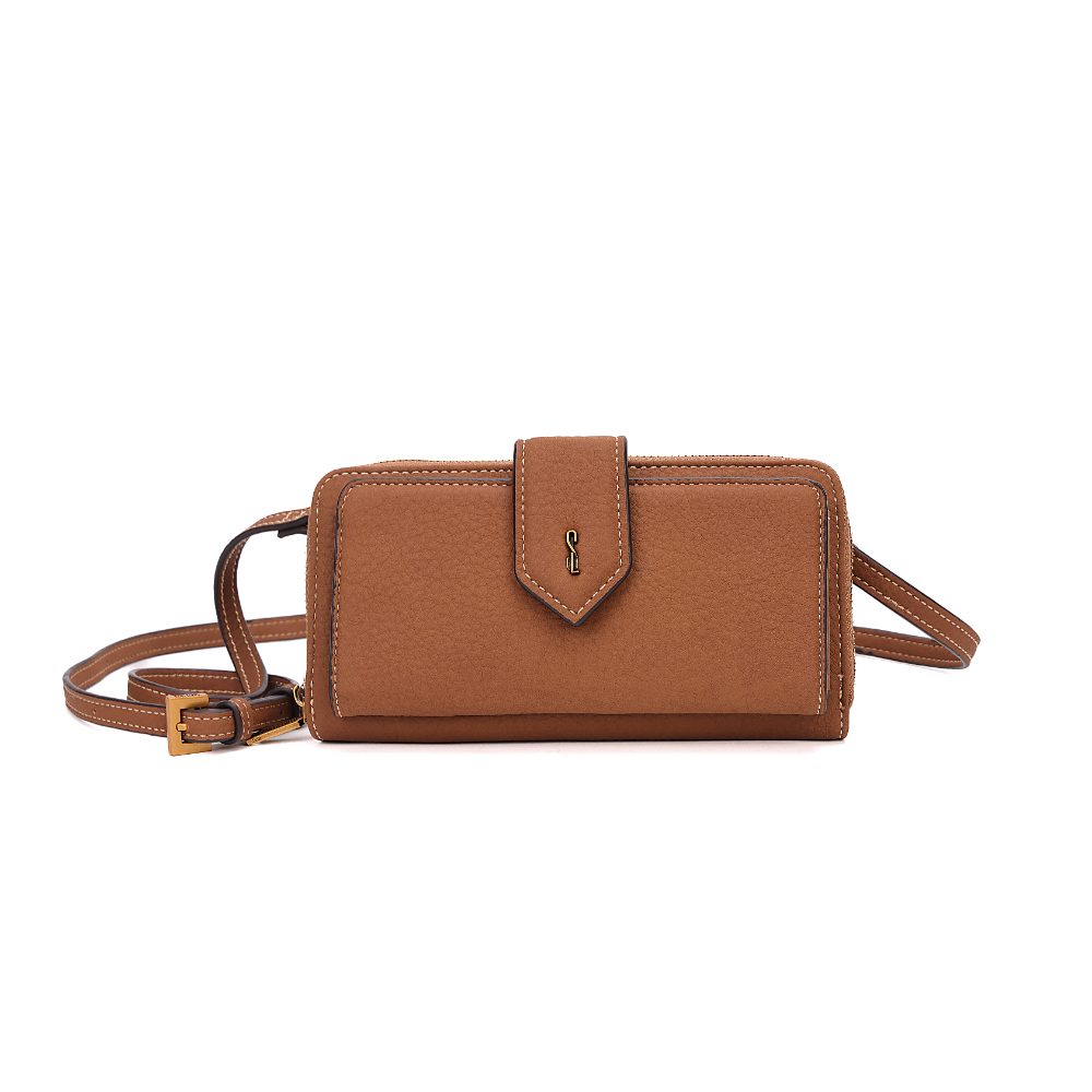 Bolsa Carteira Nobuck Marrom Safari Alça Transversal