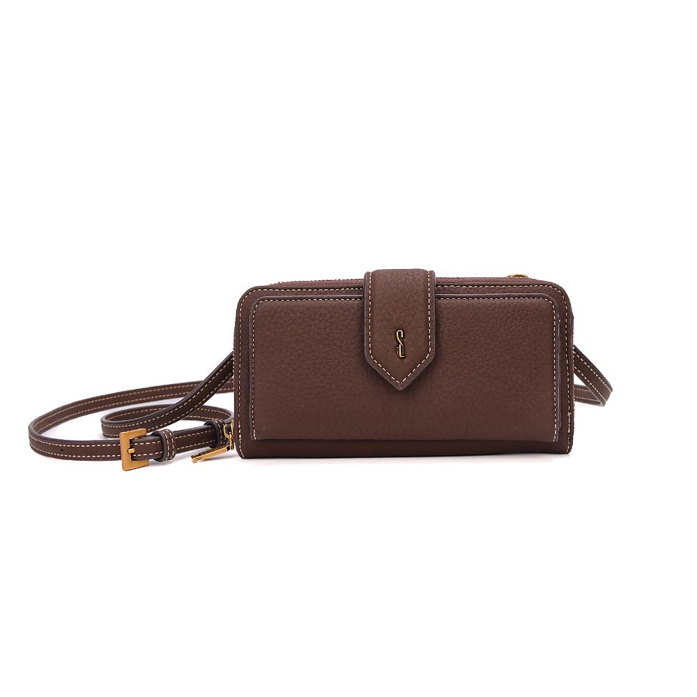 Bolsa Carteira Nobuck Marrom Dark Alça Transversal