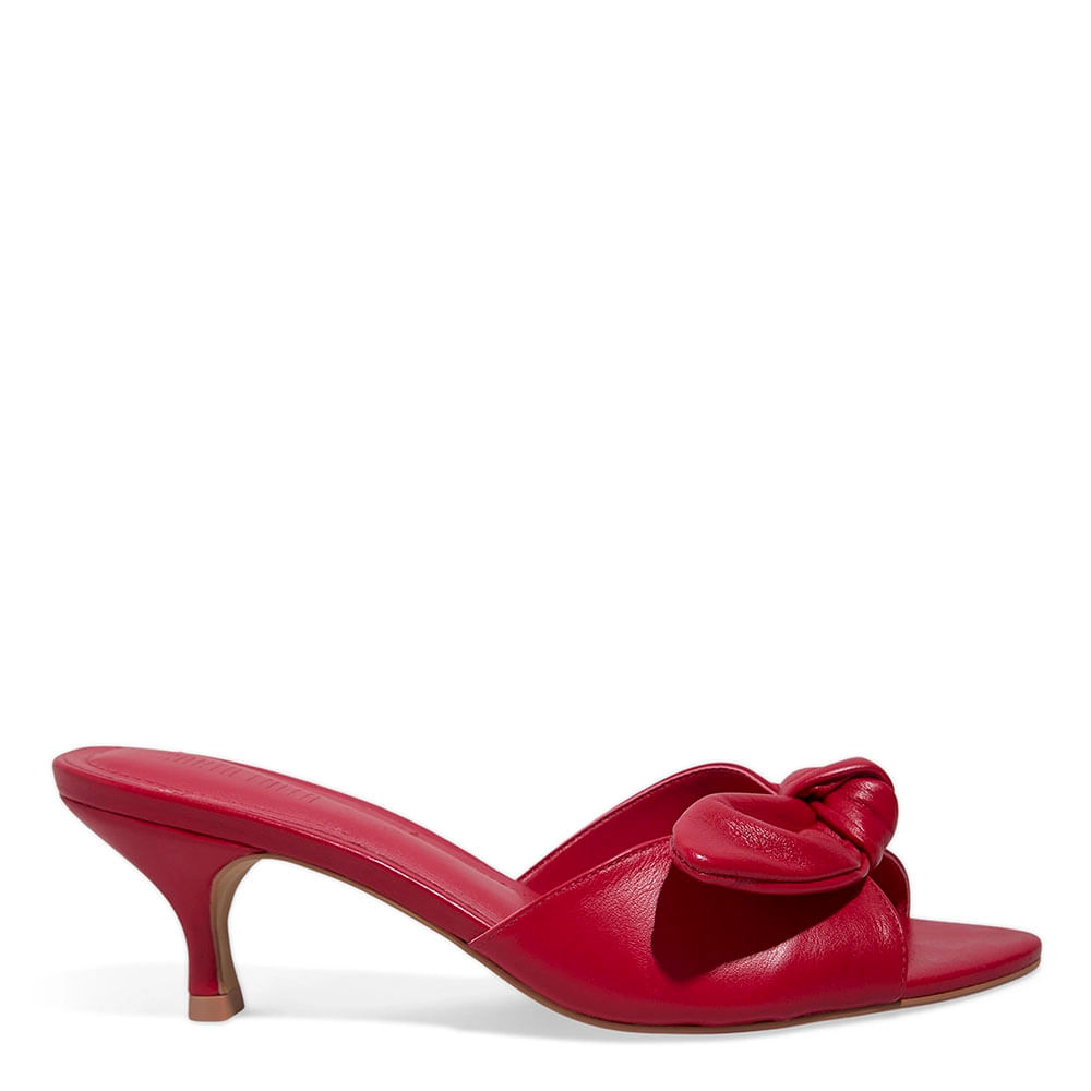 Mule Laço Couro Nobre Soft Vermelho Blood Salto Baixo Fino
