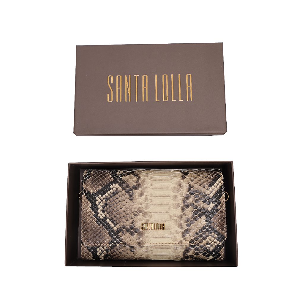 Bolsa Carteira Com Caixa Estampa Animal Print Cobra Alça Transversal Corrente