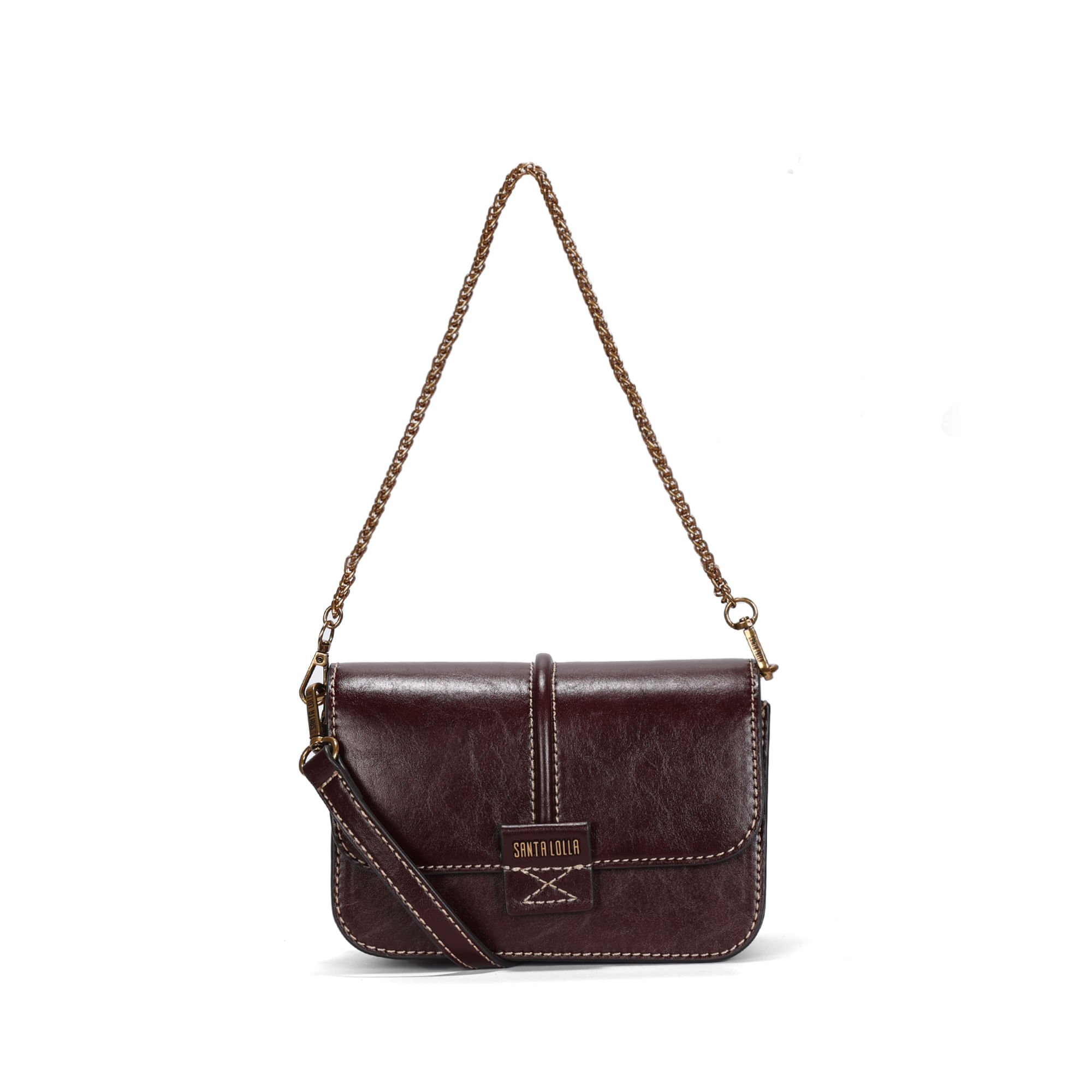 Bolsa Baguete Pequena Rústico Roxo Berry Pespontos