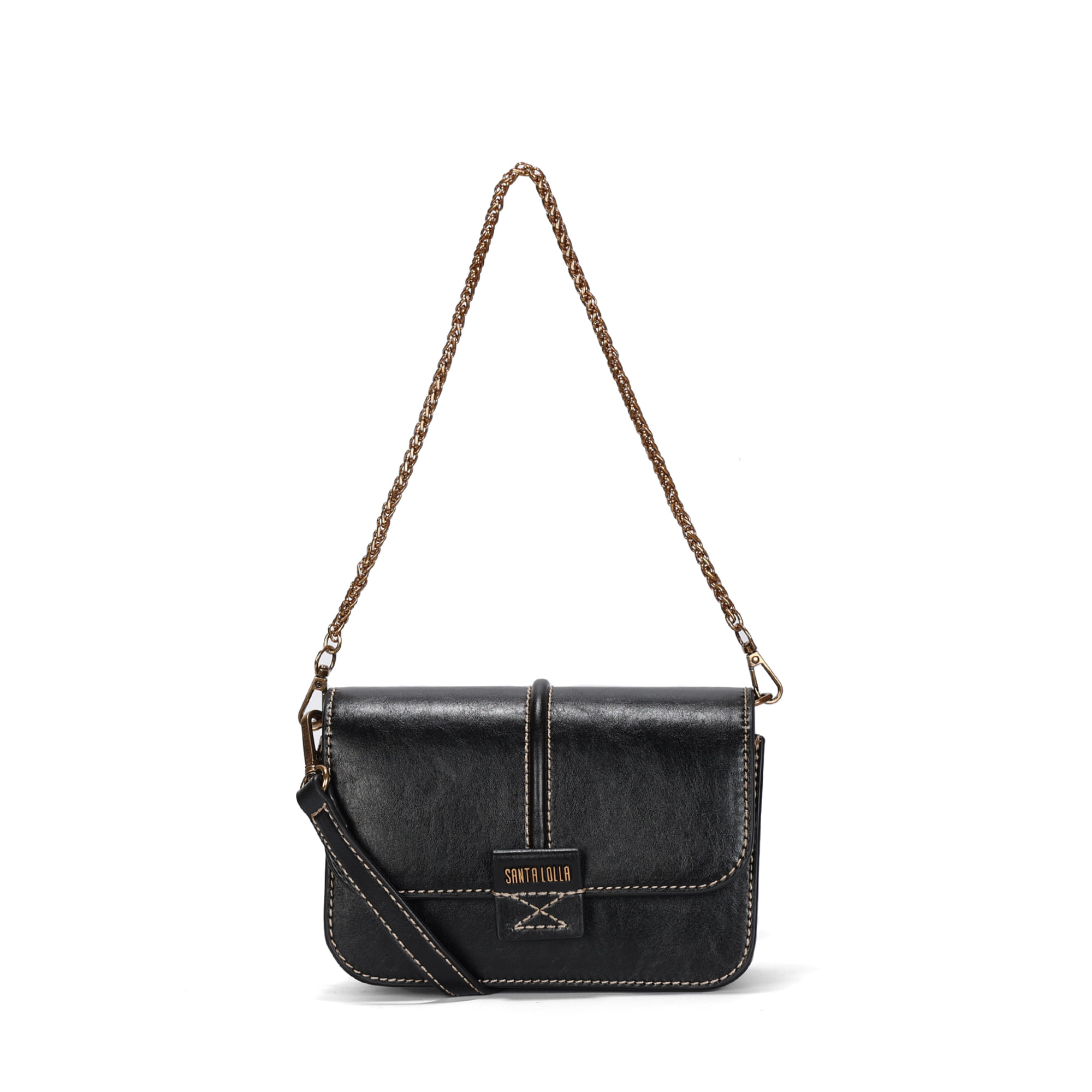 Bolsa Baguete Pequena Rústico Preto Pespontos